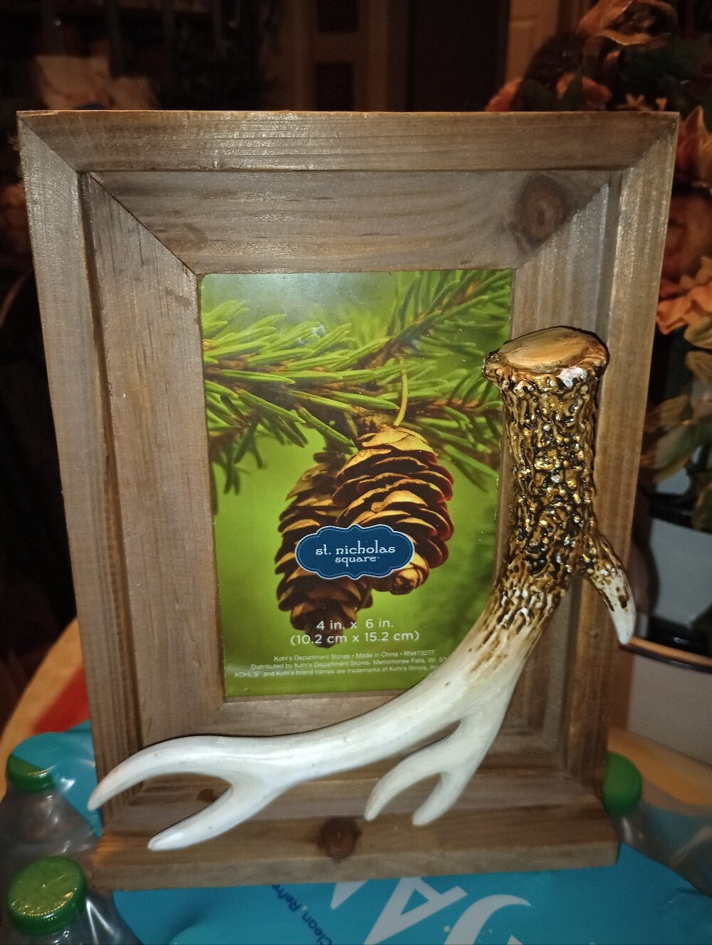 St. Nicholas Square Brown Wood Photo Frame with Cream Antler Accent